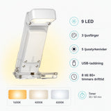 Boklampa / läslampa / klämlampa – justerbart läsljus – Ra≥90, 9 LED, 500 mAh - sparklar.se