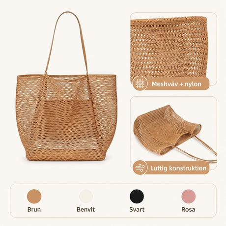 Strandväska / meshväska – vikbar för resa strand – nylon, meshväv, hand eller axel - sparklar.se