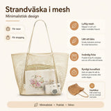 Strandväska / meshväska – vikbar för resa strand – nylon, meshväv, hand eller axel - sparklar.se