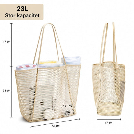 Strandväska / meshväska – vikbar för resa strand – nylon, meshväv, hand eller axel - sparklar.se