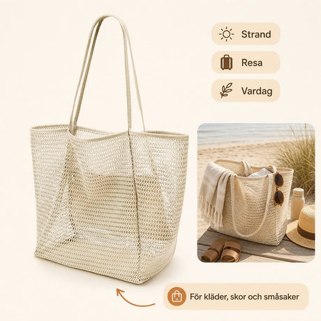 Strandväska / meshväska – vikbar för resa strand – nylon, meshväv, hand eller axel - sparklar.se