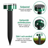 Solcellsdriven sorkskrämmare / ultraljudsskrämma – markspett utomhus – plast, rund modell - sparklar.se
