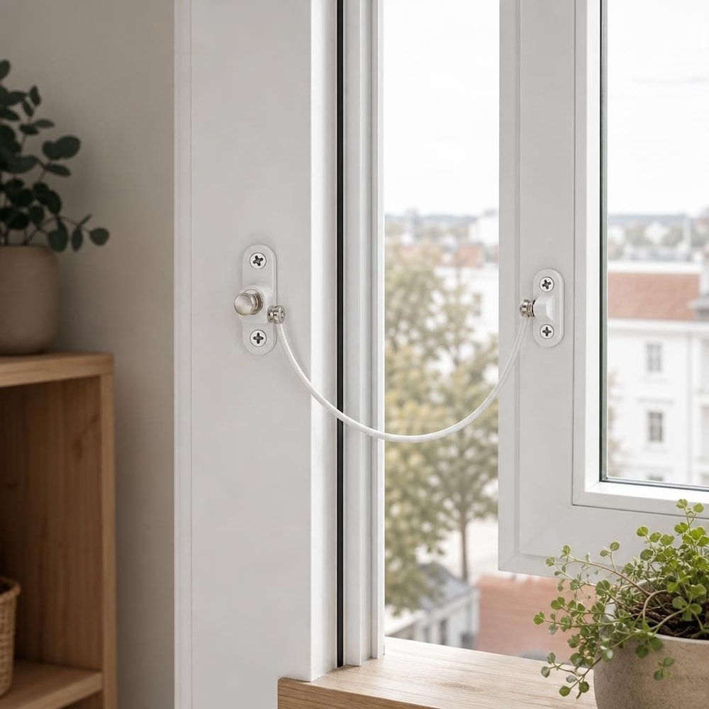 Fönsterbegränsare / fönsterlås – justerbar öppningsspärr – rostfritt stål, skruvmontering - sparklar.se