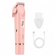 Rosa rakapparat med trimmer, kam, rengöringsborste och USB-kabel