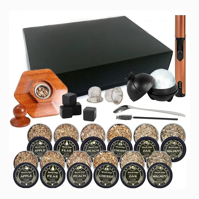 Cocktailsmoker / röksats för whisky och drinkar – träflis i 6 smaker, presentbox - sparklar.se
