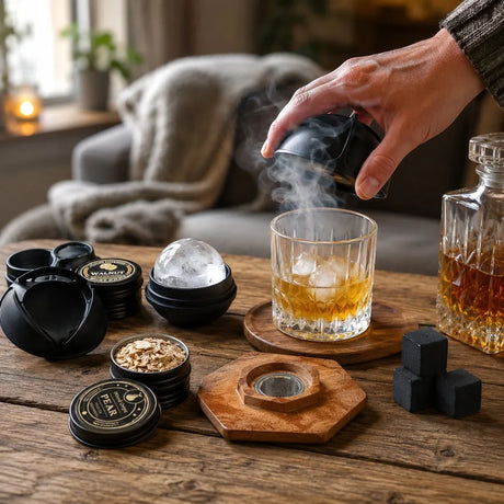 Cocktailsmoker / röksats för whisky och drinkar – träflis i 6 smaker, presentbox - sparklar.se