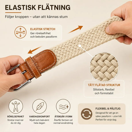 Flätat elastiskt bälte – steglös justering utan fasta hål - sparklar.se