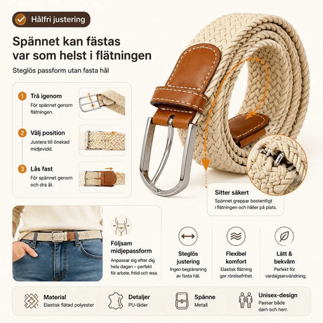 Flätat elastiskt bälte – steglös justering utan fasta hål - sparklar.se