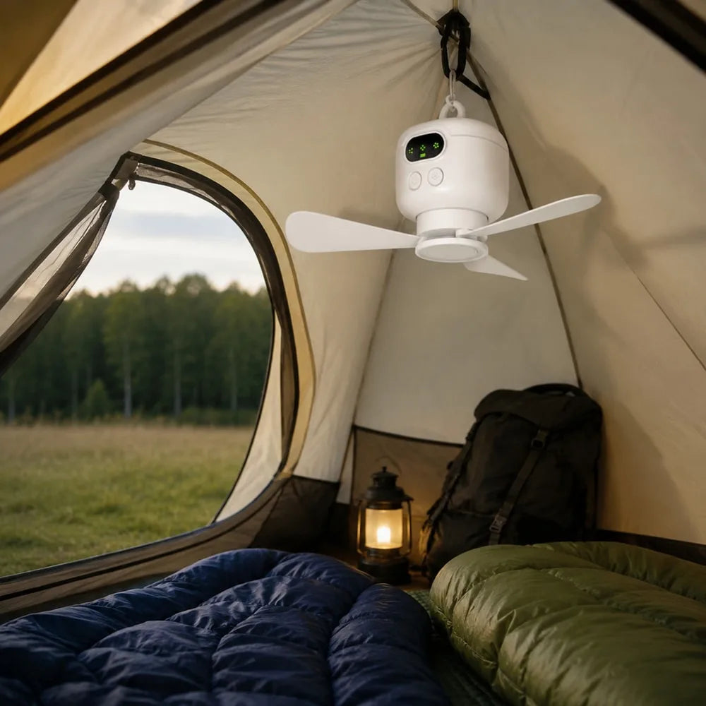 Campingfläkt – uppladdningsbar hängfläkt med USB-C - sparklar.se