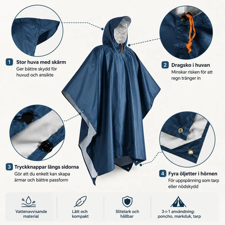 Regnponcho 3-i-1 – poncho, tarp och markduk - sparklar.se