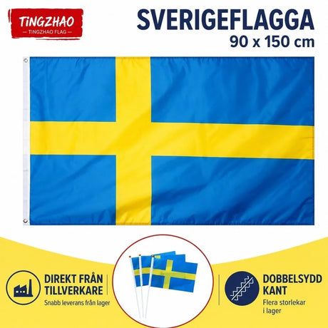 Sverigeflagga – 90 x 150 cm med metallöljetter - sparklar.se