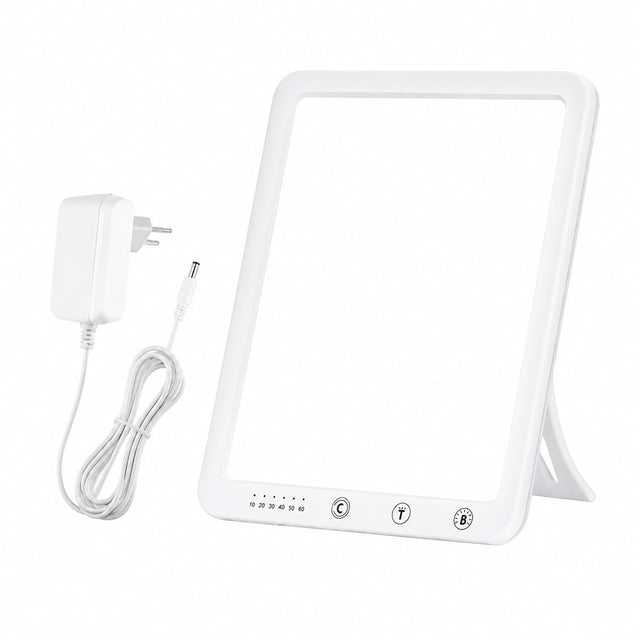 Vit LED-lampa med DC-kabel och nätadapter med två runda stift