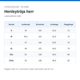 Storlekstabell med plaggmått i centimeter för henleytröja, S–XXXL