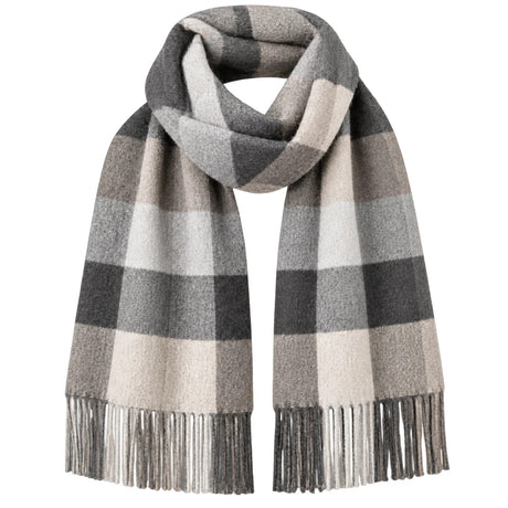 Gråsvart rutig scarf med fransar