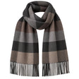 Brun, grå och svart rutig scarf med fransar