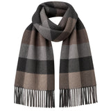 Brun, grå och svart rutig scarf med fransar