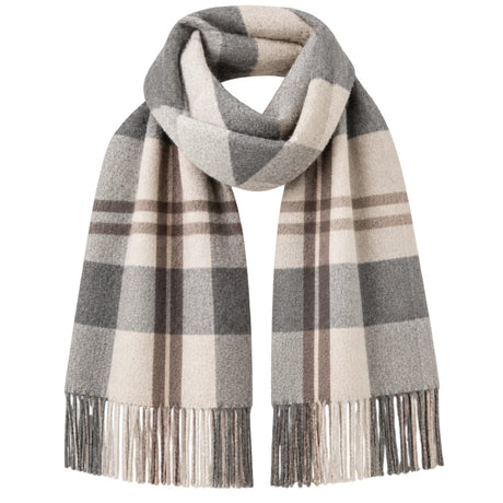 Ljusgrå rutig scarf med fransar