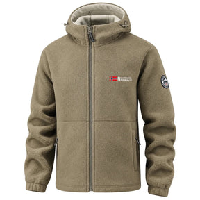 Beige fleecejacka med huva