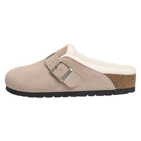 Gråbeige fodrad slip-on-sko med spänne