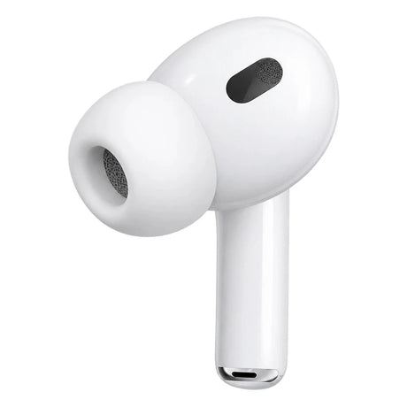 Närbild av en vit in-ear-hörlur