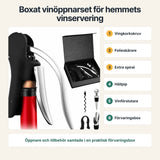 Boxat vinöppnarset med vingkorkskruv, hällpip och förvaringsbox - sparklar.se